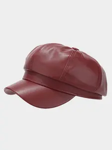 Women Newsboy Hats PU Leather Visor Beret Cabbie Hat 8 Panel Vintage Women Fiddler Cap Faux Leather Baker Hat