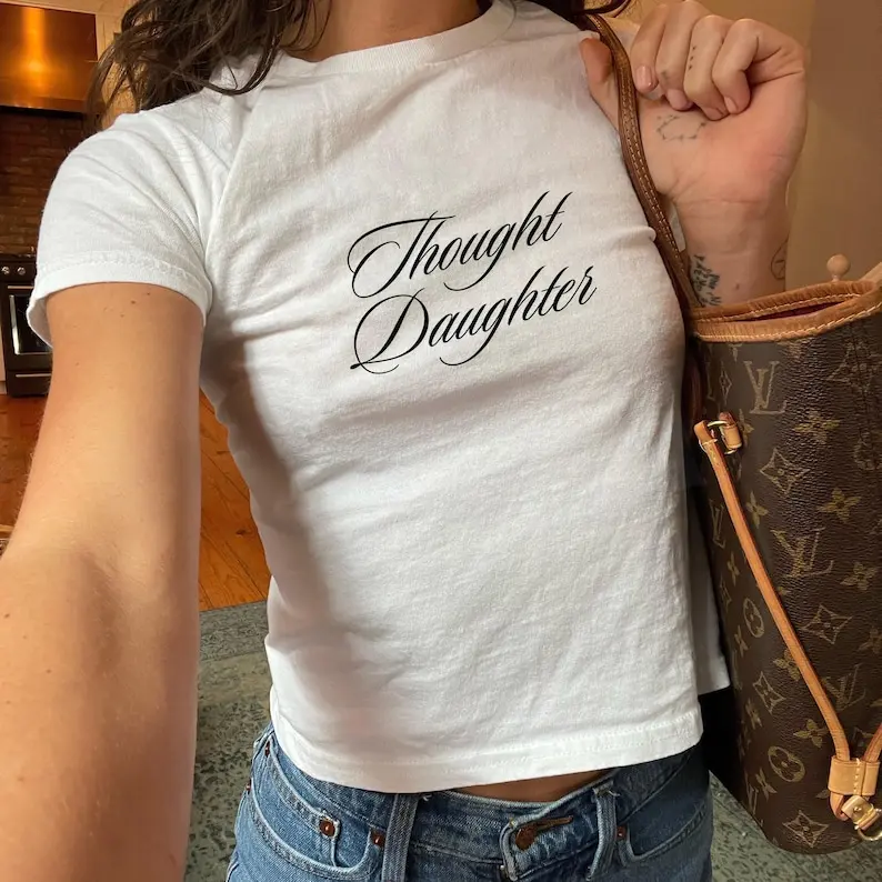 Thought Daughter Baby Tee Shirt - Trendy Y2K Babytee It Girl Inspired Coquette Graphic Tee 90s Pinterest Style Shirt Downtown Girl Vibes