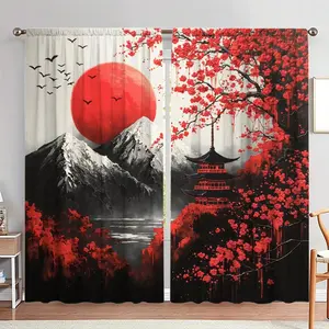 Japanese Style Red Moon & Cherry Blossom Pattern Door Curtain, 1 Set Japanese Style Door Curtain, Home Decor for Living Room Bedroom