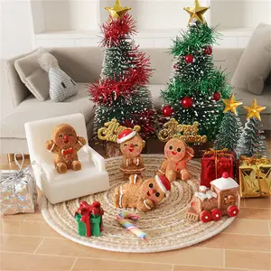 16pcs Dollhouse Christmas Tree Gingerbread Man Set with Tray Candy Jar Lollipops & Holiday Parts for Festive Decoration