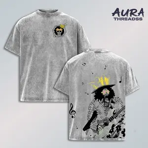 "Soul King" Brook - One Piece Anime Double Printed Vintage Washed Unisex Oversize Anime Manga Washed Heavyweight Cotton T-shirt, gifts For Anime Fan, Anime Lover