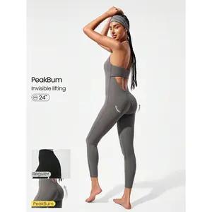 GLOWMODE 24" FeatherFit™-Air Easy Glow Butt Scrunch Removable Cups Halter Neck Low Back Cutout Bodysuit Romper Low Impact Yoga Pilates Studio Daily Casual Wear