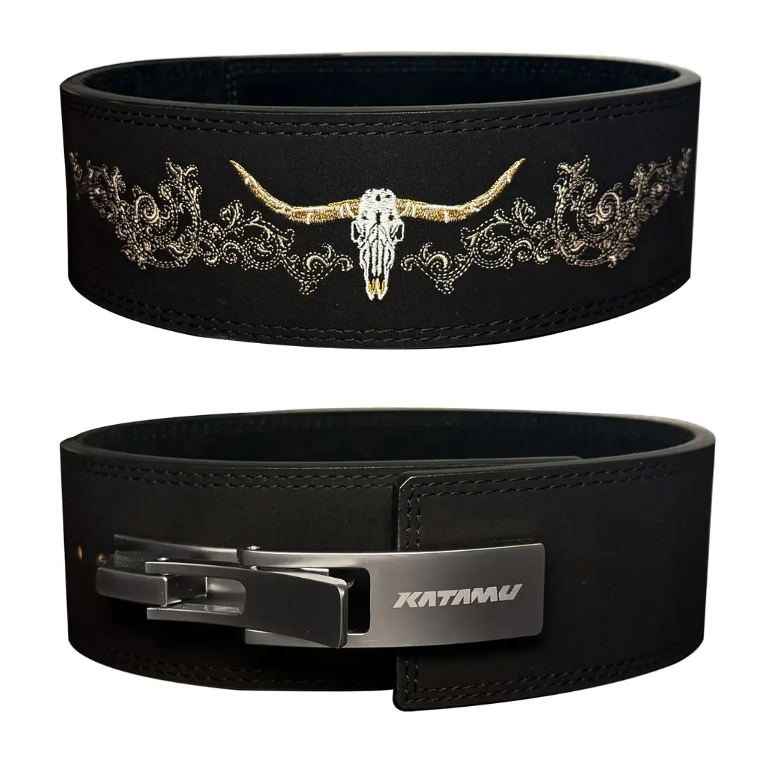 KATAMU Desert Skull 10mm Lever Lifting Belt, Workout Gear, Fitness Equipment, Western/ Cowboy Weight Training Equipment For Fitness & Weight Training