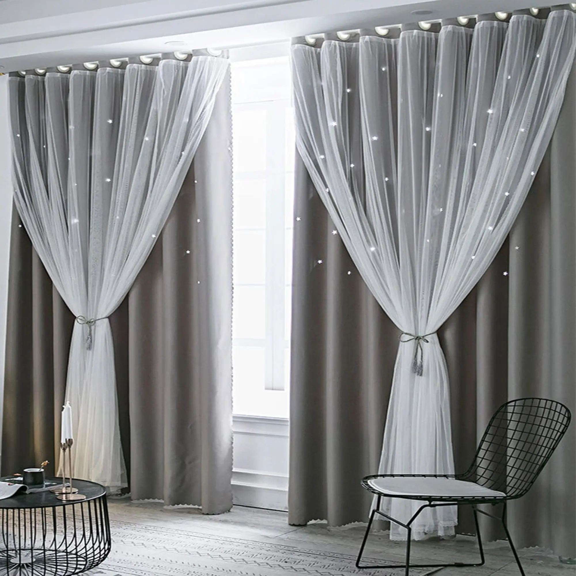 1 Count Luxury Blackout Curtains with Star Design, UV Protection, Noise Reduction, Blackout Window Cover, Energy Saving Drapes, Home Decorative Curtain for Living Room Bedroom Office Use