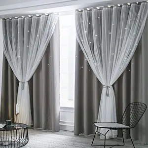 1 Count Luxury Blackout Curtains with Star Design, UV Protection, Noise Reduction, Blackout Window Cover, Energy Saving Drapes, Home Decoration Curtain for Living Room Bedroom Office Use