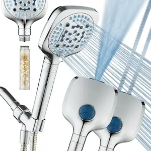 AquaCare 4X High  10  Mode Filtered Showerhead - Handheld Shower  Filters Chlorine to  Dry , Revive Hair - Dual Power Wash Cleans Tub, Tile, Pets - Hard Water Softener, Chrome