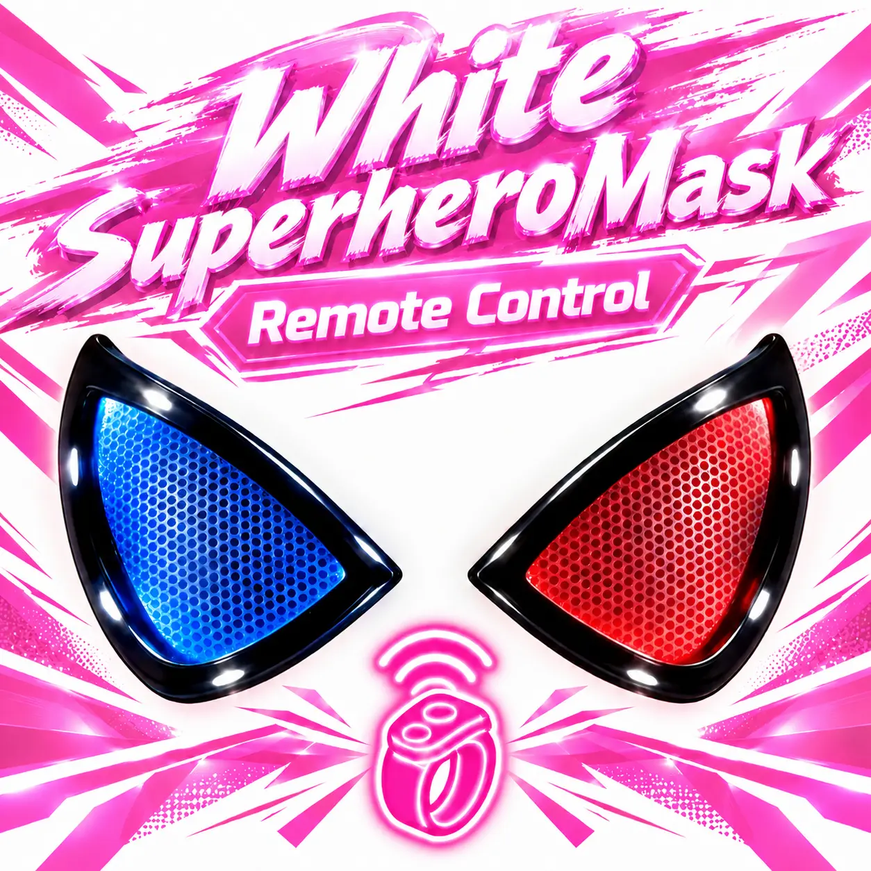 White Superhero Mask with Pink Eyes – Remote-Controlled Version