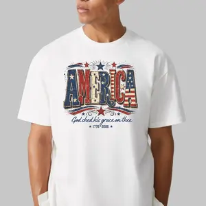 Vintage 4th of July America T-Shirt - Patriotic God Shed His Grace On Thee Graphic Tee 2026, Basic Fit Unisex, For Women And Men