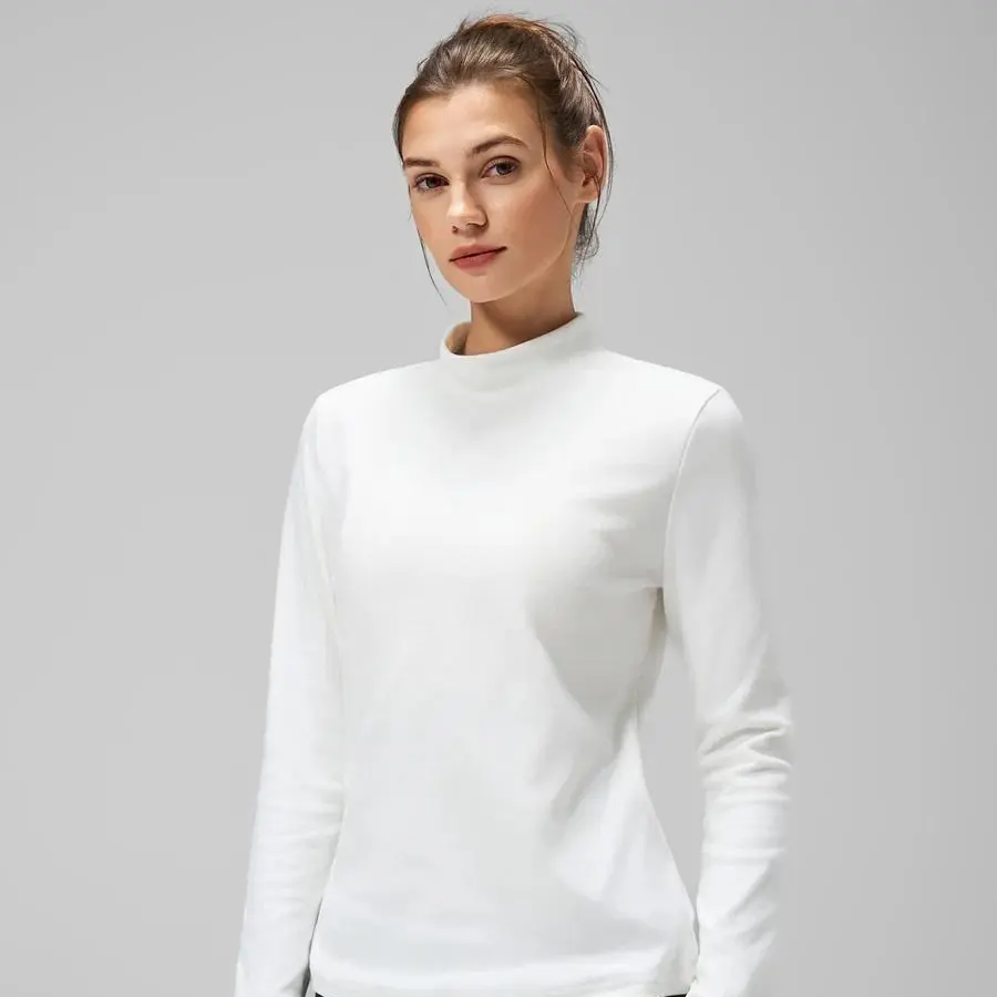 Yvette Women's Minimalist Mock Neck Tops - Outdoor Sport Slim-Fit Long-Sleeve Pullover, 7% Spandex Soft Brushed Poly Stretch Fabric, Figure-Flattering Basic Top