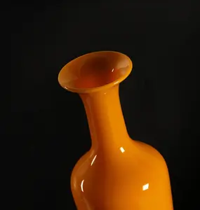 Handcrafted Glazed Glass 《Chicken Oil Yellow Vase》 - Home Decor Ornament, Height 12 Inches
