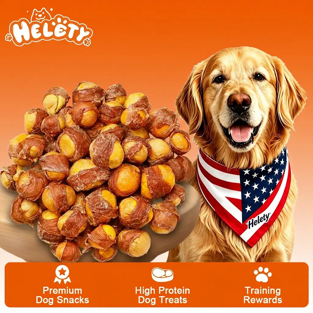 HELETY Grain-Free Duck Breast & Egg Yolk Wrapped Dog Jerky Treats, Low Sodium, High Protein, Omega 3, Joint Support with Glucosamine & Chondroitin, No Artificial Preservatives, Resealable Bag Natural Dog Snack Alternative to Chews collagen dehydrated
