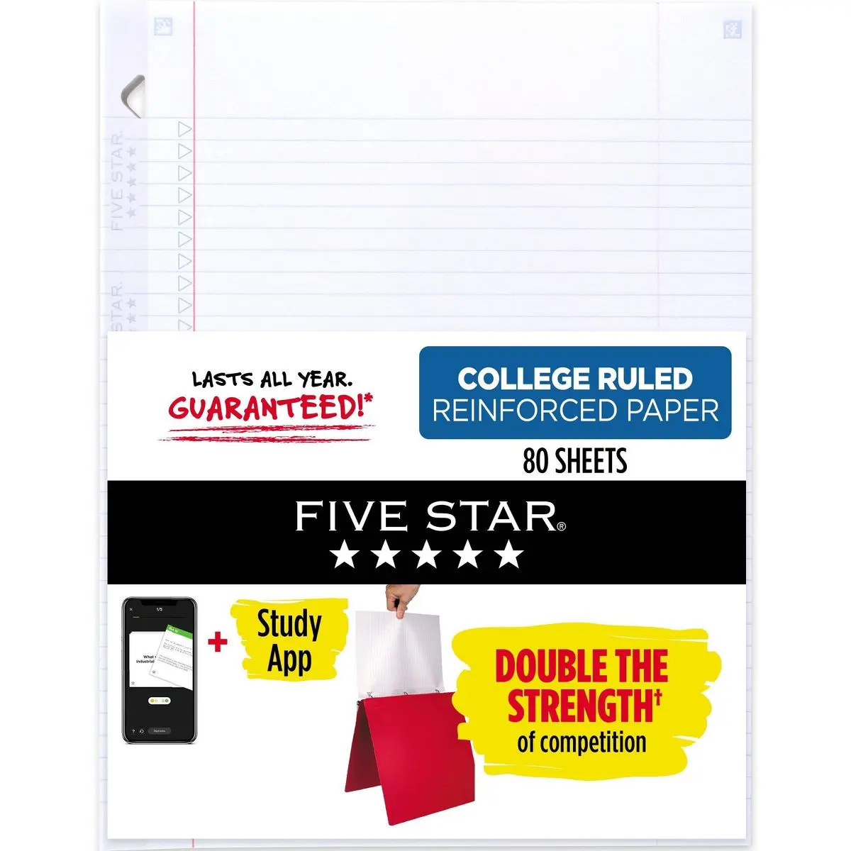 Five Star MEA170102 College Ruled Reinforced Filler Paper, White