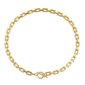 Lady's Fashion 14k Gold Lock Square Necklace