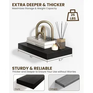 Room decoration,2 Pack 40cm Floating Shelves for Wall, Modern Wooden Wall Mounted Storage Ledge, Display Bookshelf for Living Room, Bedroom, Bathroom & Kitchen Decor, Easy Installation - Oak/Brown/Black