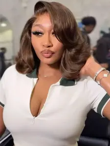 12 Inch Side Parted Bob Wig for Women, 4x4 Transparent Lace Front Big Wave Human Hair, Pre-Plucked with Baby Hair, Fashion Look