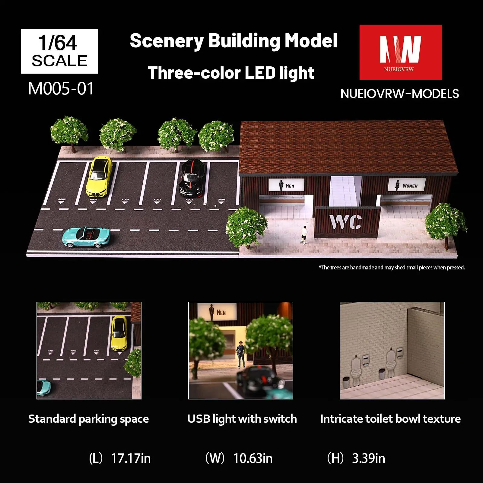 Diorama 1/64 Toilet Garage Model 3-Color LED Lighting Street Parking Lot Scene Display Case Multiple Assembly Methods Buildings for Diecast Cars Display Buidling Model