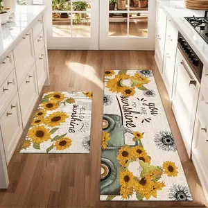 2Pcs Summer Sunflower Dwarf Car Floor Mat Set Abstract Art Sketched Printed Carpet Farmhouse Anti Fatigue Kitchen Carpet Anti Slip Washable Kitchen Restaurant Floor Sink Laundry Room Decoration Carpet Mat Farmhouse Kitchen Rugs