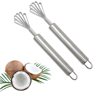 2 count Stainless Steel Coconut Scraper Durable Coconut Meat Removal Multi-Purpose coconut shell Opener Melon Scraper Meat Removal for Safe Fruit Seed peel tool Meat Graters Peelers And Slicers