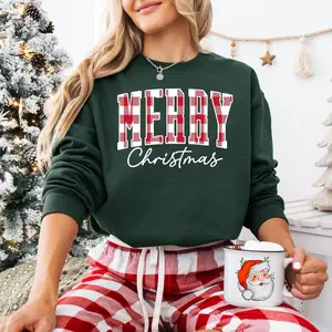 Buffalo Plaid Merry Christmas Sweatshirt, Buffalo Plaid Christmas Shirt, Retro Christmas Sweatshirt, Christmas Family Matching Crewneck, Xmas Gift Idea