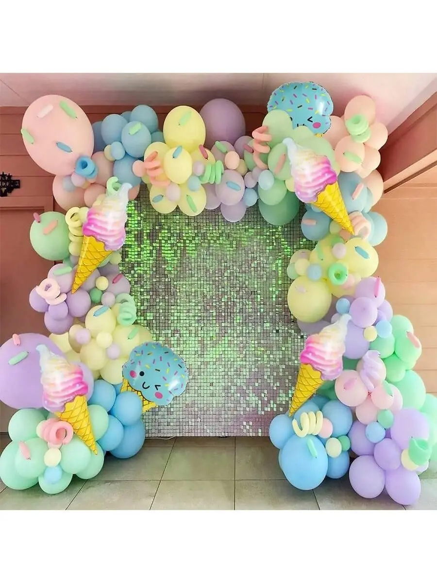 Summer Ice Cream Birthday Balloon Arch Garland Set Macaron Rainbow Balloons Party Backdrop Decor