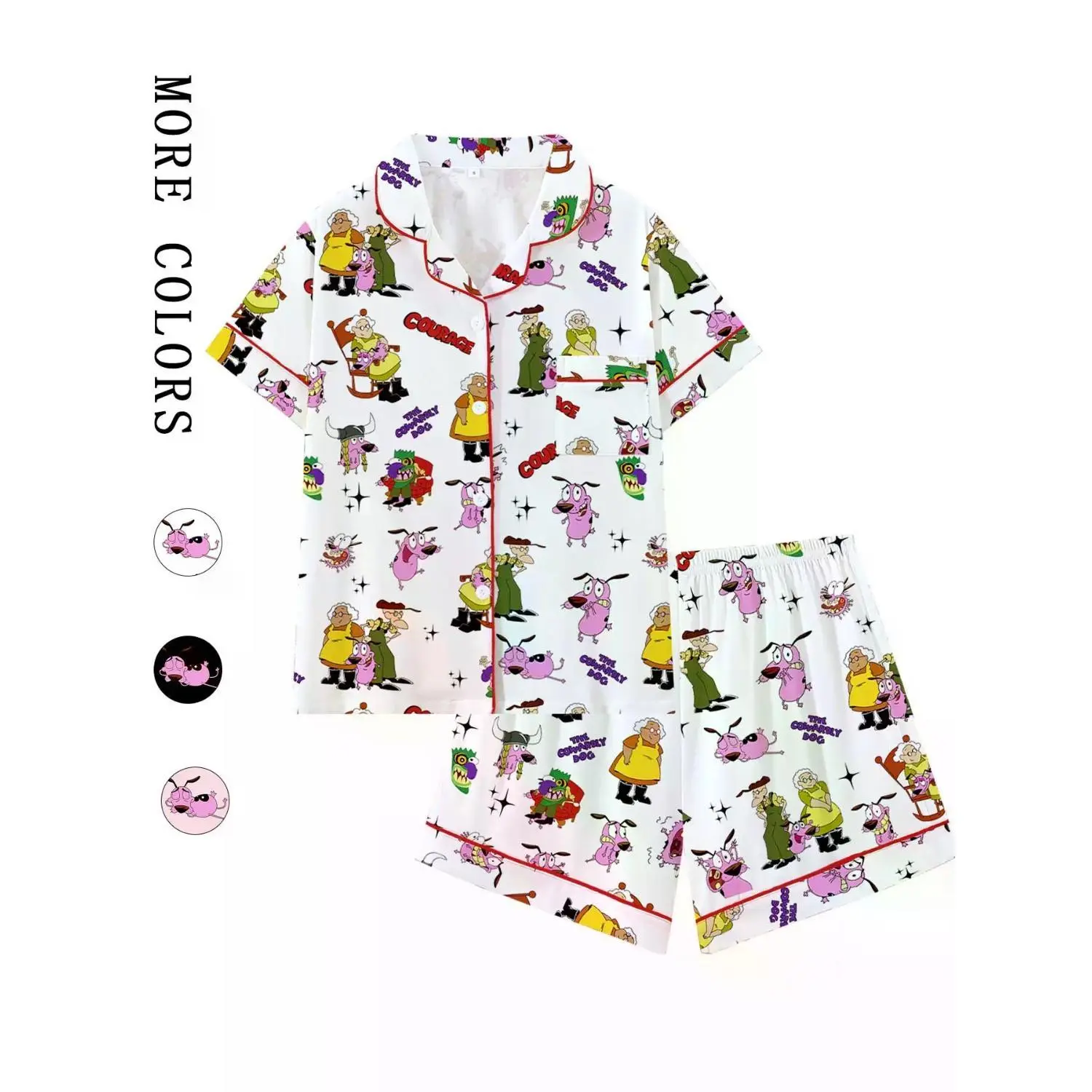 Courage the Cowardly Dog Cartoon Pajama Set, Relaxed Short-Sleeve Sleepwear, Comfy Home and Casual Loungewear