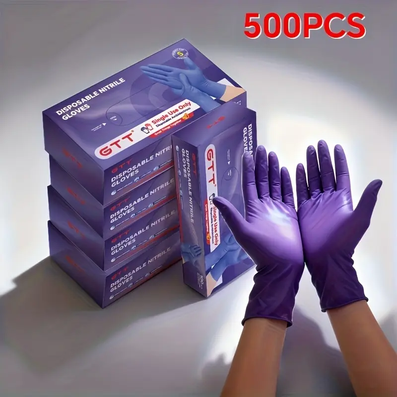 GTT 500Pcs Disposable Nitrile Gloves, 5.8 Mil, Powder Free , Non Toxic, S M L XL, Multi Purpose Kitchen  Household Cleaning Gloves for All Seasons