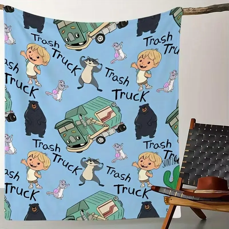Hank & Friends "Broom-Broom" Trash Truck Throw Blanket, Netflix Animated Inspired Decor, Customized Wrinkle-Resistant Ultra-Soft Flannel Fleece for Toddlers, High-Definition Print All-Season Bedding for Watch Parties