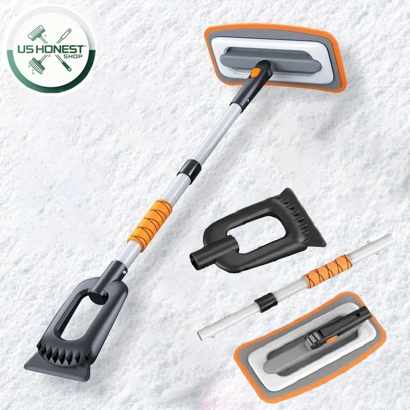 CAR WASH TOOL Extendable Snow Removel Kits,Ice Scraper for Car Windshield, with 180° Pivoting Brush EVA Material Head,Snow Shovel for Snow Removal,Truck SUV Van RV Tool Kit  Handle Portable