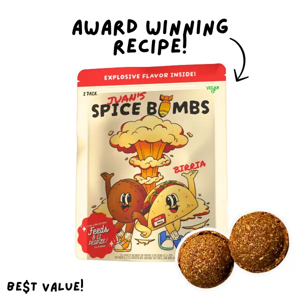 Birria Bombs by Juan's Spice Bombs - Seasoning Spice Bomb Flavor for Authentic Latin American Dishes - Traditional!  Spicy, healthy, delicious, tasty, fresh, homemade, real deal, easy