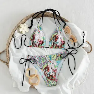 Women's Alice & White Rabbit Fantasy Print Bikini, Sexy 2-Piece Tie-Side Bathing Suit for Beach Vacation