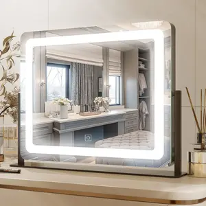 PRIMETEK Vanity Mirror with Lights 22"x19" Large Makeup Mirror with Lights LED Lighted Hollywood Makeup Mirror Touch Sensor with 3-Color Lighting Dimmable for Vanity Desk Tabletop Bedroom Black