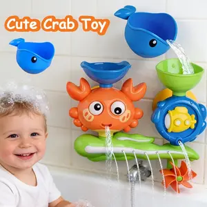 Set of 4 Adorable Crab Bath Toys Designed for Babies, Featuring a Water Play Spinner with a Suction Cup. These Engaging Waterwheel Games Are Perfect for Bath Time