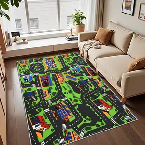 Crystal Velvet City Road Scene Rug, Waterproof, Easy Clean, Soft Comfortable Mat for Door Mats, Kitchen, Living Room, Bedroom, Home Decorative Rug