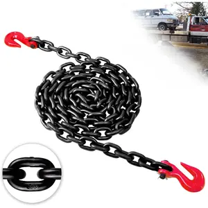 G80 Transport Binder Chain 3/8 Inch x 16 Foot |   7,100 lbs Safe Working Load |   Heavy Duty Tow Chain with Clevis Grab Hooks |   Ideal for Towing, Tie-Down, and Lifting Applications