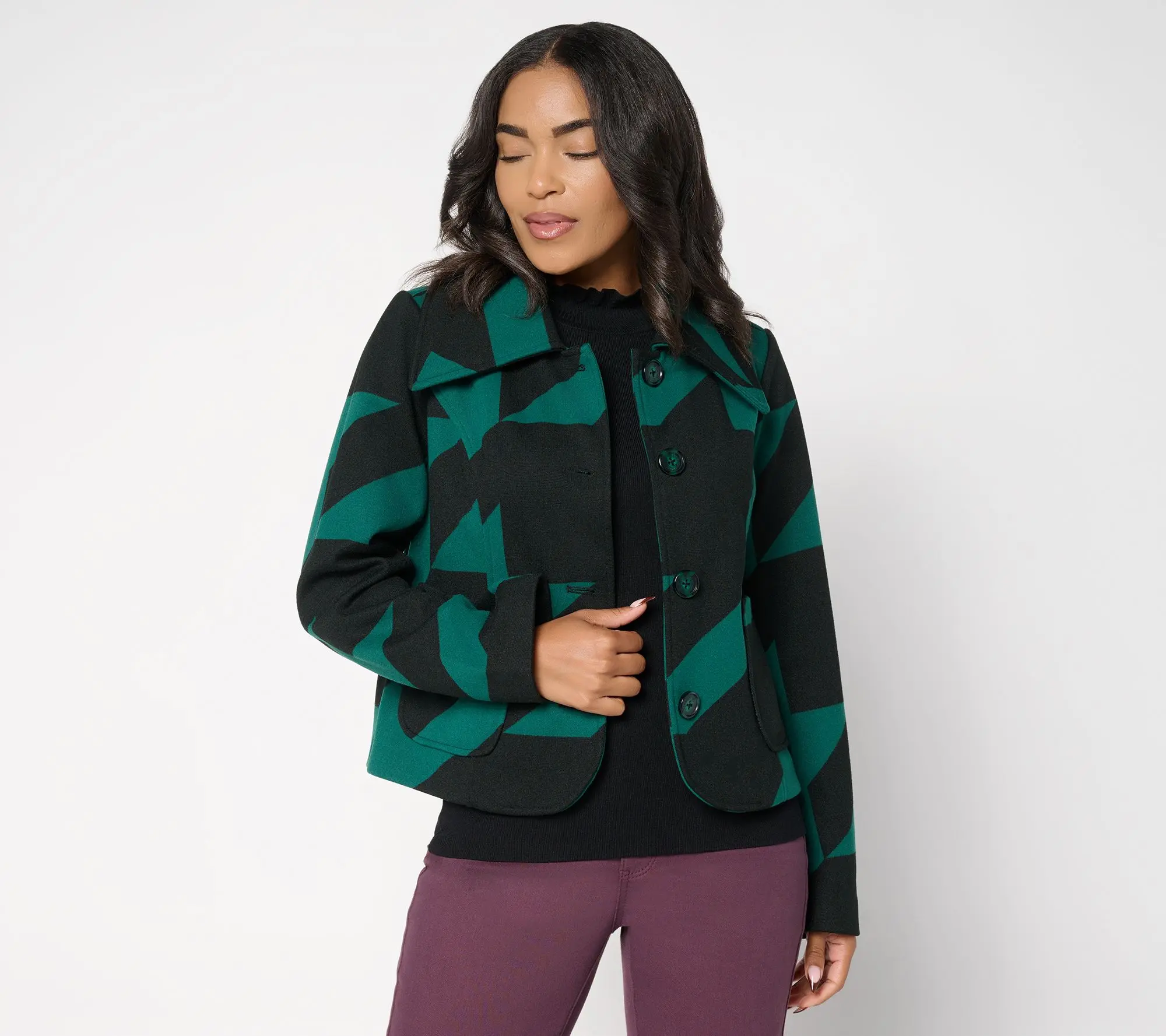 Carla Rockmore Collection Button Front Houndstooth Jacket