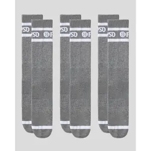 PSD Unisex Gray Logo Stripe Crew Sock 3 Pack - Mid Weight Crew Socks for Men and Women