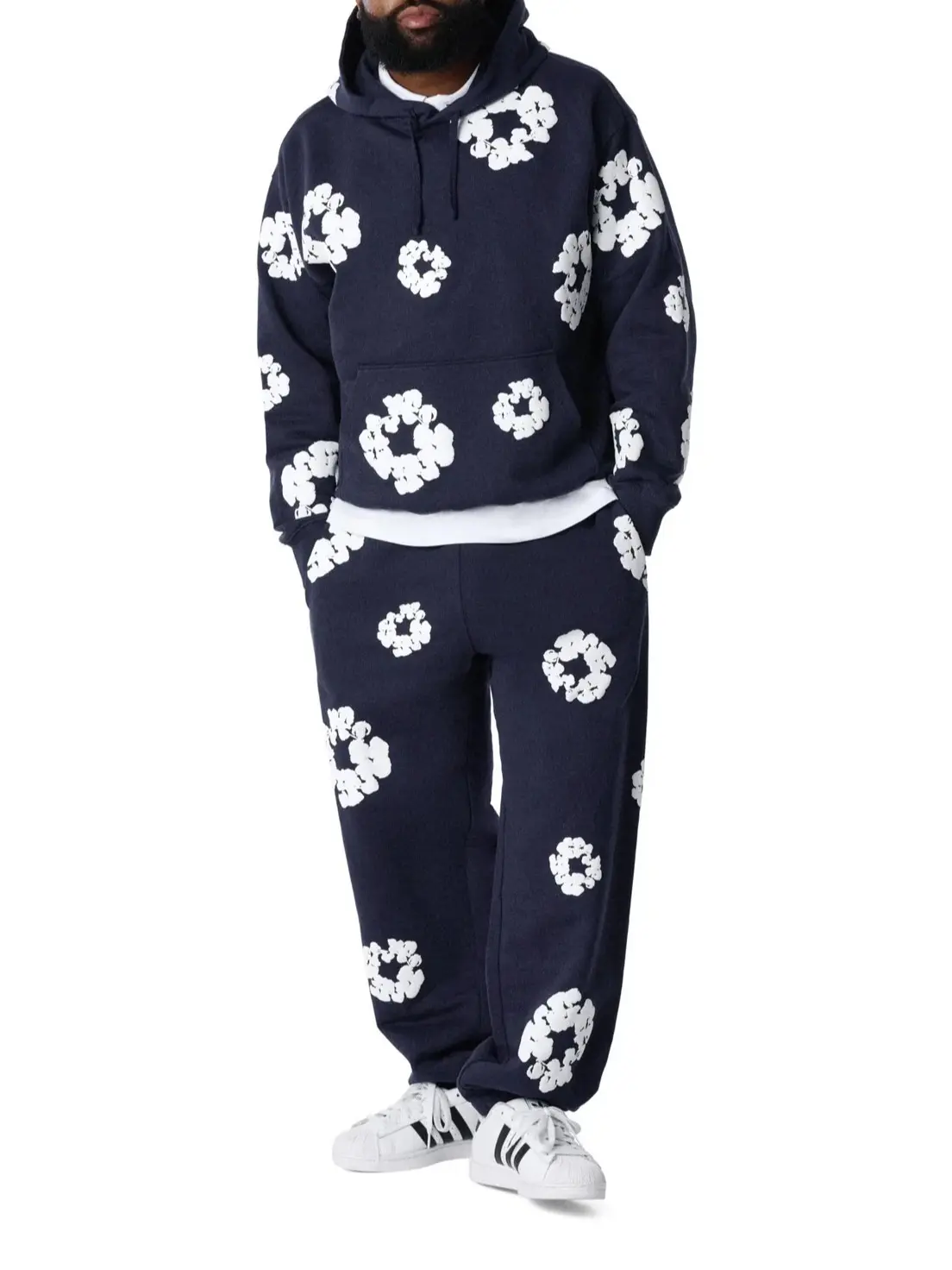 Multicolor Y2K Cloud Flower Graphic 2 Piece Tracksuit Set | Oversized Pullover Hoodie and Elastic Cuff Sweatpants | Unisex Streetwear