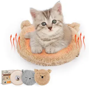 ALL FOR PAWS Heated Cat Bed Indoor, Microwavable Heating Pads for Cats, Puppies & Small Pets, Non-Electric Heating Dog Bed with 2 Cozy Covers, Safe & Long-Lasting Warmth