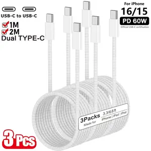 USB C to C Fast Charger Cable 1-3Pack[3.3/6.6/FT] 60W Typec Fast Charging Type C to C Fast Charging Cord for Apple 17 Pro Max/17 Air/16 Pro/15 Plus/MacBook Pro 2021/2020/2019/2018,iPad 12.9/11 inch/Mini/Air 5/Galaxy