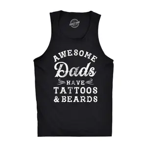 Mens Fitness Tank Awesome Dads Have Tattoos and Beards Tanktop Funny Fathers Day Shirt Funny Workout Shirt for Men with Plus Sizes Dad Joke Tank Top for Men Novelty Tank Tops for Guys Black