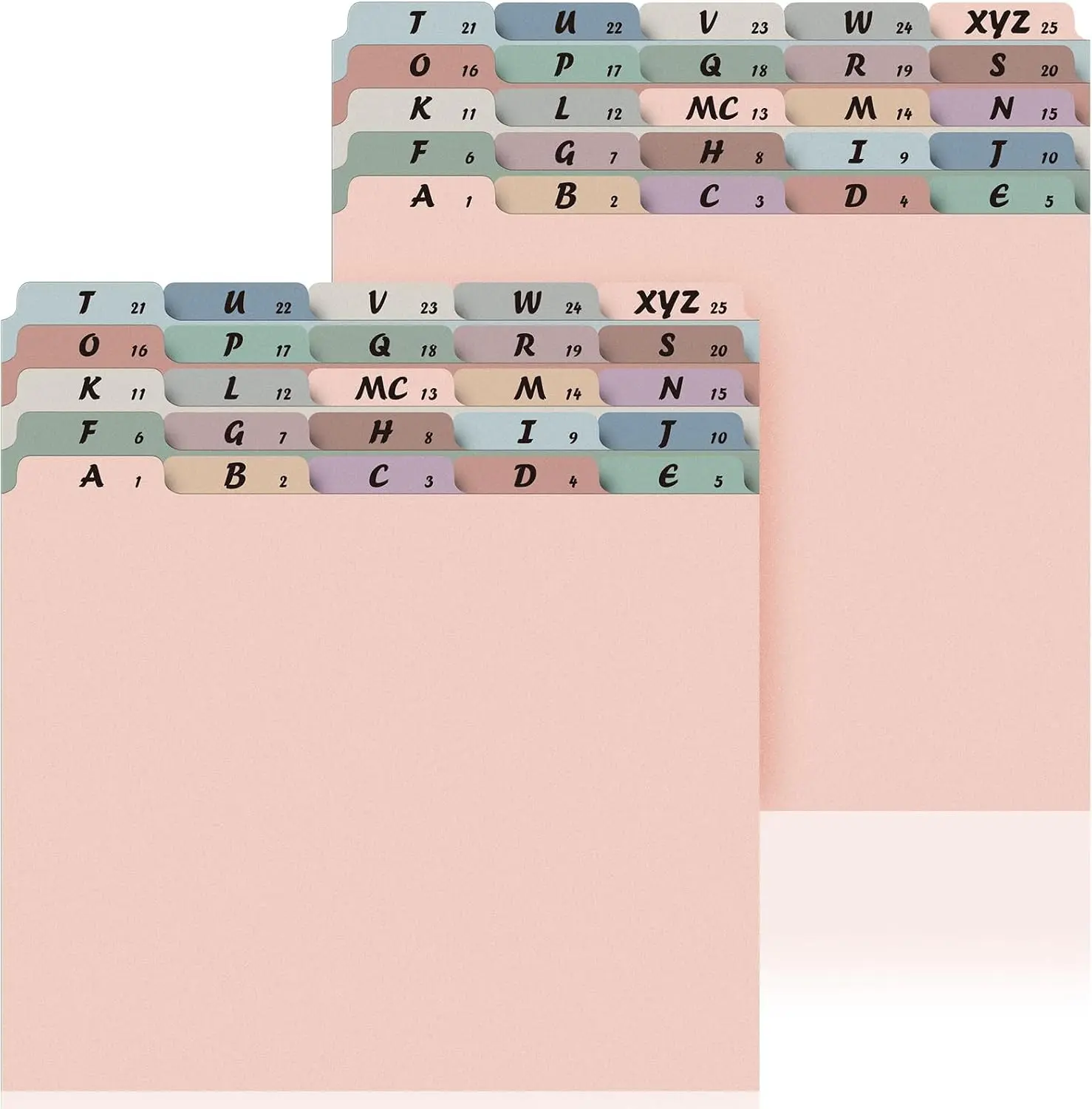 2 Set 50 Pcs Alphabetical File Organizer 12 Color A-Z Top Tab Alphabet File Cabinet Dividers Letter-Size 1/5 Cut Tab File Folder Guide 500 GSM Heavyweight Manila Cardboard for Office Home School Desk