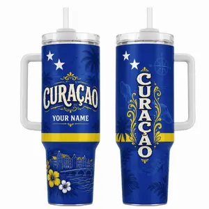Personalized Caribbean Island 40oz Tumbler with Handle, Tropical Insulated Travel Mug, Custom Island Gift Cup