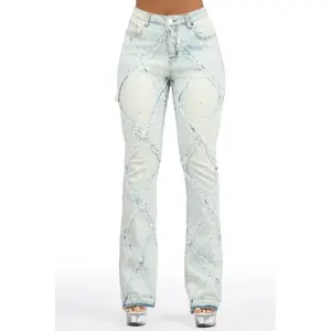 Keericka Light Wash Rhinestone Stacked Jean