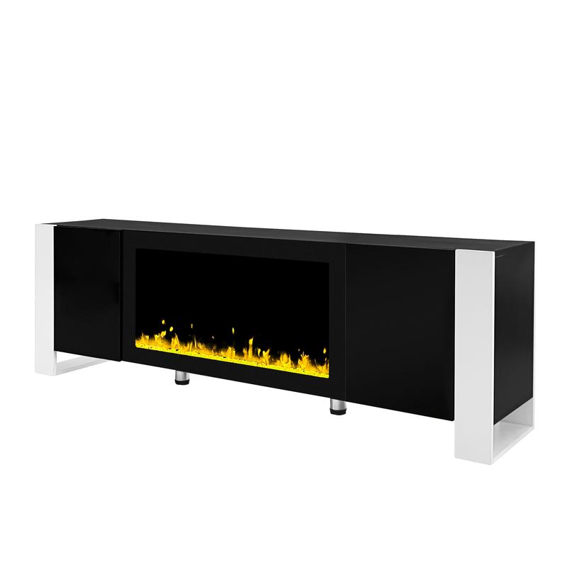 Modern TV Stand with 34.2" Non-Heating Electric Fireplace, High Gloss Entertainment Center with 2 Cabinets, Media Console for TVs up to 78" (Black)