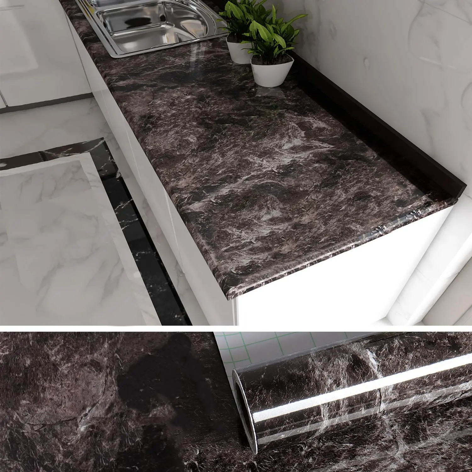 Marble Contact Paper for Countertops Kitchen Counter Top Peel and Stick Waterproof Marble Wallpaper Renter Friendly Countertop Cover Desk Vinyl Wrap Bathroom Cabinets