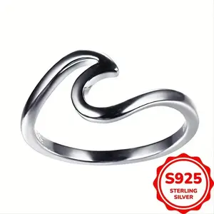 925 Sterling Silver Wave Ring Personality Jewelry For Women  Gift