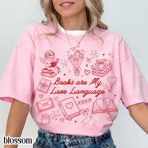 Comfort Colors Book Valentines Day T-Shirt All Booked For Valentine's Day Tshirt Reader Bookish Cupid T-shirt XOXO Heart Librarian Vday Idea