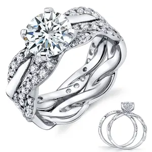 2.5Ct Round Moissanite 18K White Gold Over Silver Eternity Infinity Twist Bridal Set Wedding Engagement Ring 2.5Ct Round Moissanite 18K White Gold Over Silver Eternity Infinity Twist Bridal Set Wedding Engagement Ring