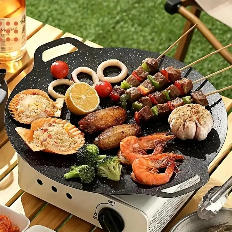 Non Stick Grill Pan, 1 Count Outdoor Barbecue Pan, Household Convenient Barbecue Plate, Barbecue Utensils for Home, Kitchen Gadgets, Kitchen Accessori