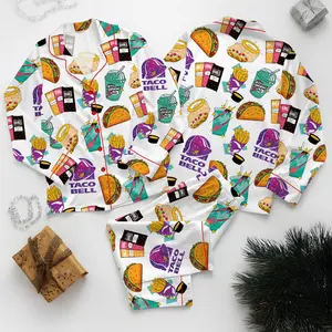Taco Bell Short Satin Pajamas, Fast Food Print Sleepwear Set for Women, Silky Lounge Outfit, Fun Pajama Shorts, Taco Bell Fan Gifts